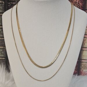 Stainless Steel Gold Plated Double Layered Snake Chain Necklace Aprox. 19"